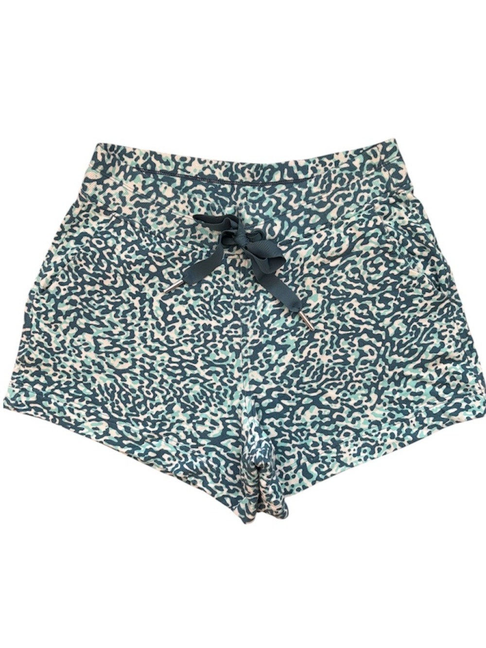 Athleta Teal and Cream Animal-Print Athletic Shorts